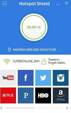 Hotspot Shield programında has detected an internal error