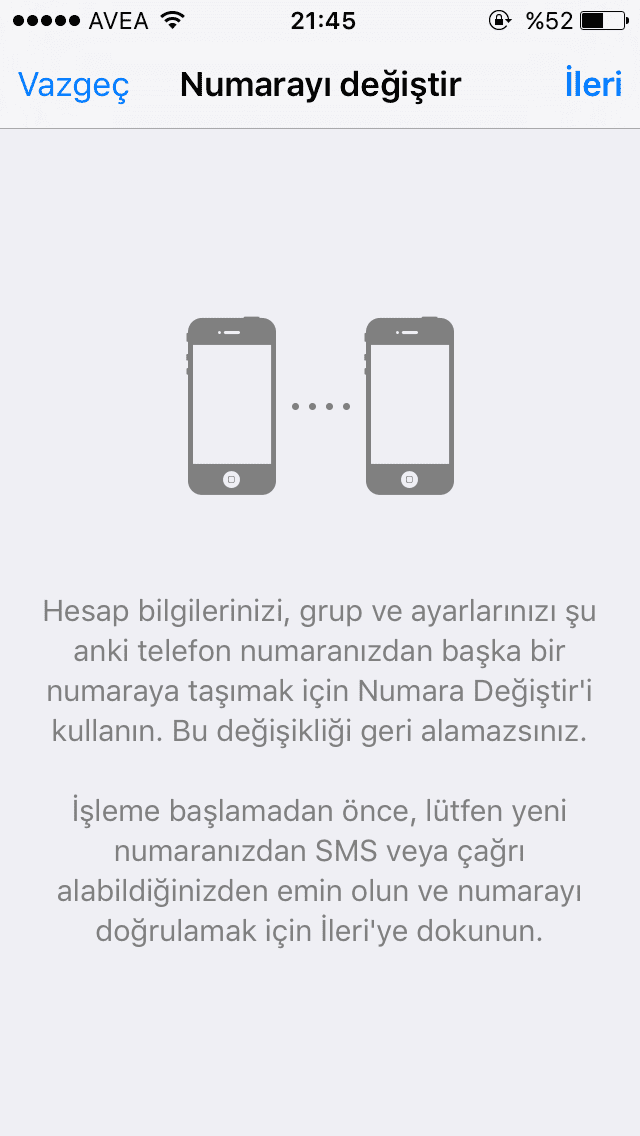 WhatsApp numara değiştirme