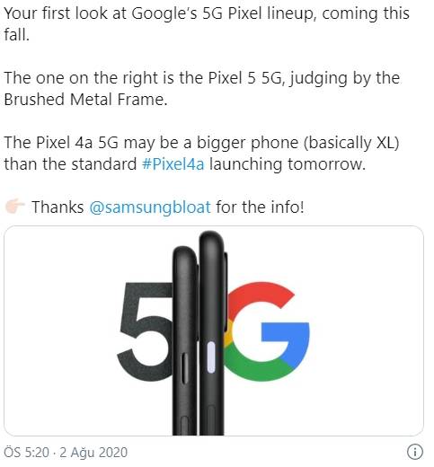 Google Pixel 4a 5G fiyatı 499 dolar