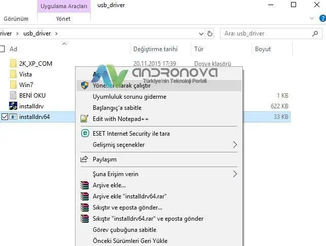 E-Tab 5 USB sürücü kurulumu