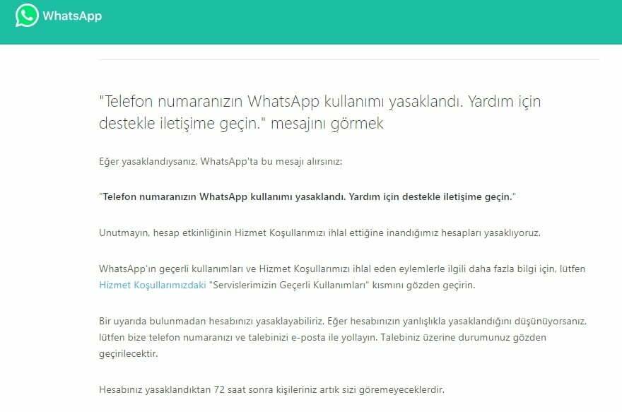 Telefon Numaranızın WhatsApp Kullanımı Yasaklandı Ne Demek Telefon numaranızın WhatsApp kullanımı yasaklandı ne demek