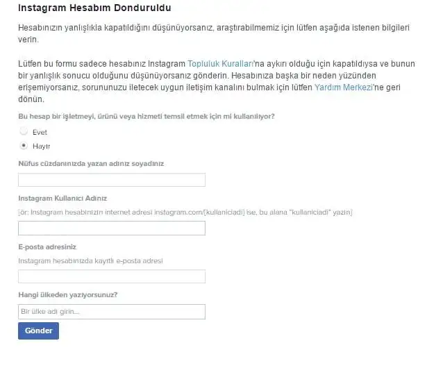 Instagram dondurdum açamıyorum boş sayfa geliyor