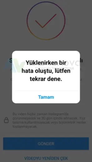 Instagram selfie video yüklenemedi