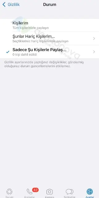 WhatsApp durumuna baktığımı görür mü